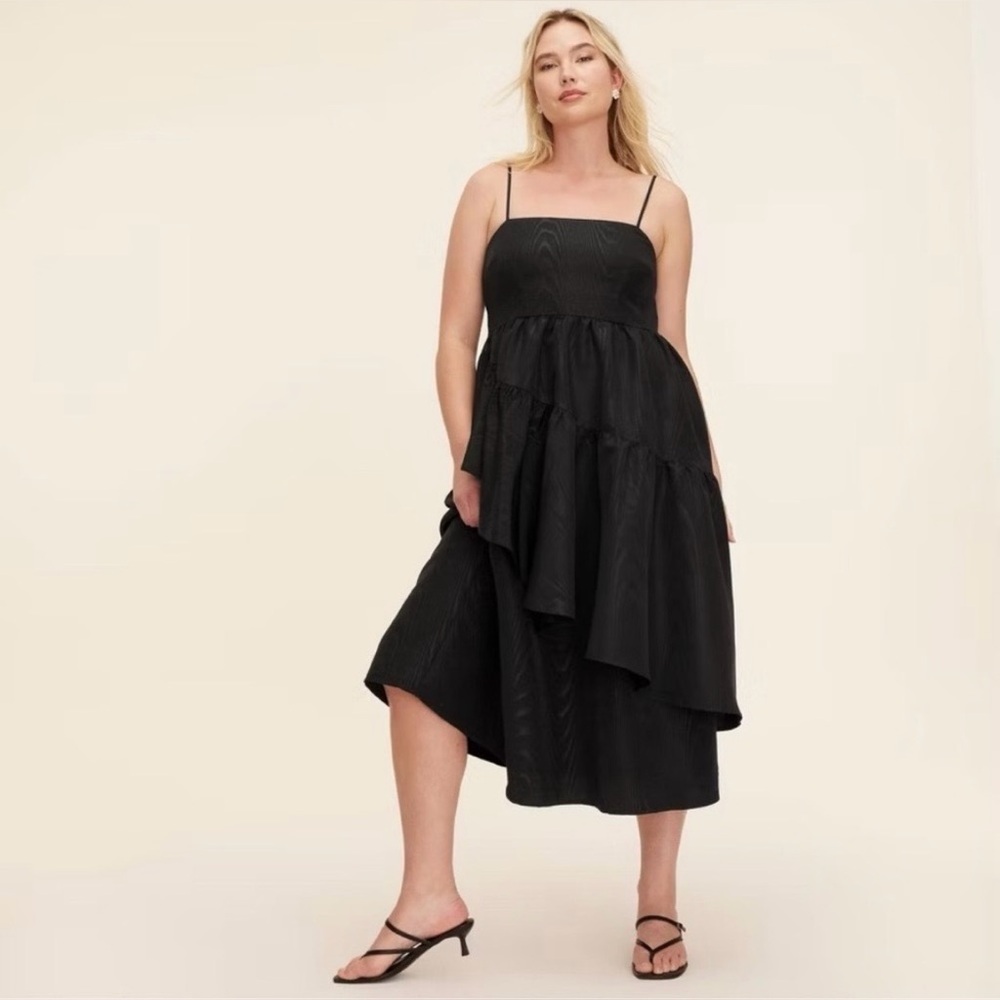 Kate Spade New York For Target Black Textured Tiered Ruffle Midi Dress Size L